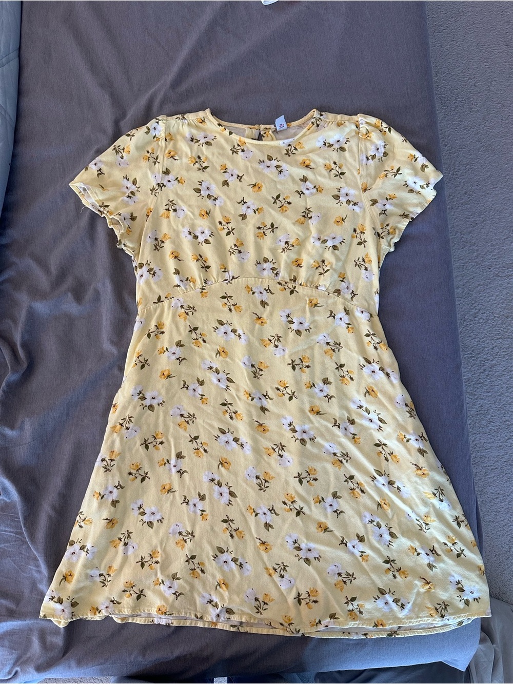 Yellow Floral Short Sleeve Dress